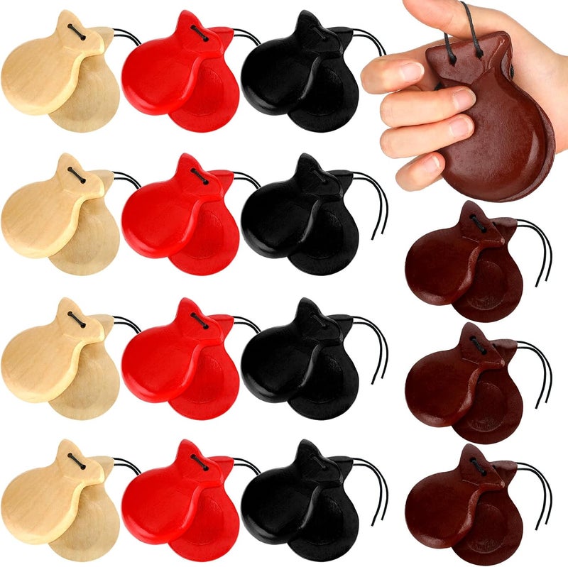 Fiada 8 Pcs Spanish Castanets Musical Instrument Flamenco Castanets with String Traditional Wood Hand Percussion for Adults Beginners Spain Souvenir Gift, 4 Colors - Image 1